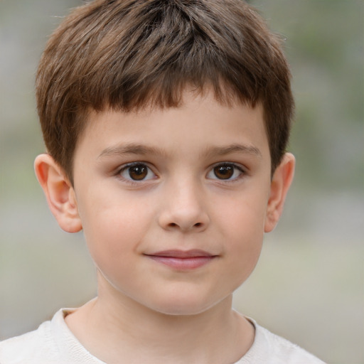 Joyful white child male with short  brown hair and brown eyes