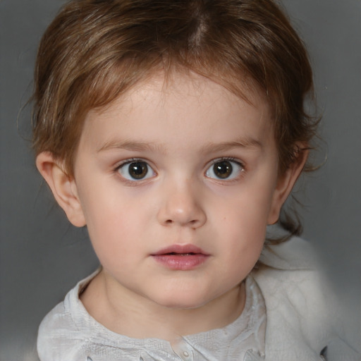 Neutral white child female with short  brown hair and brown eyes