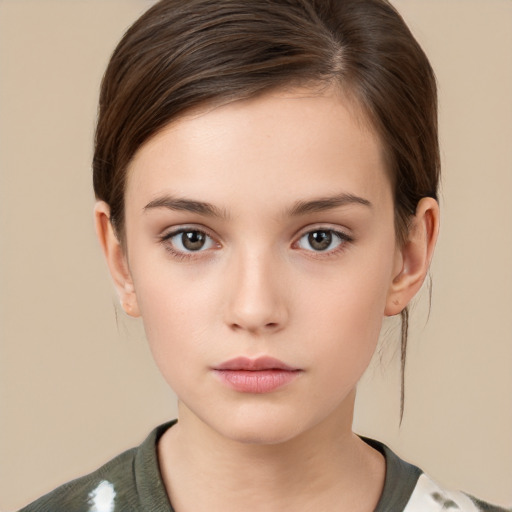 Neutral white young-adult female with short  brown hair and brown eyes