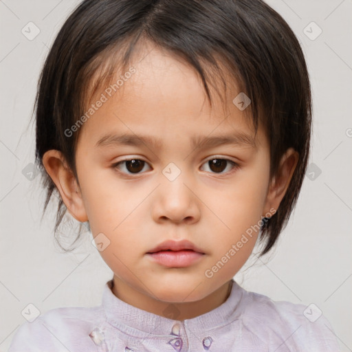 Neutral white child female with medium  brown hair and brown eyes