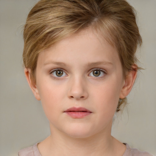 Neutral white child female with short  brown hair and brown eyes