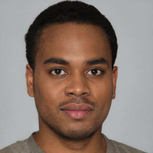 Neutral black young-adult male with short  brown hair and brown eyes