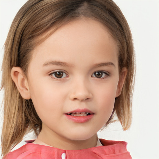 Neutral white child female with long  brown hair and brown eyes