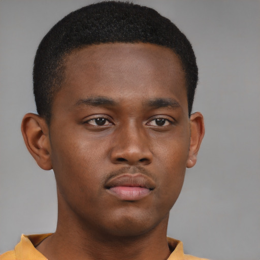 Neutral black young-adult male with short  brown hair and brown eyes