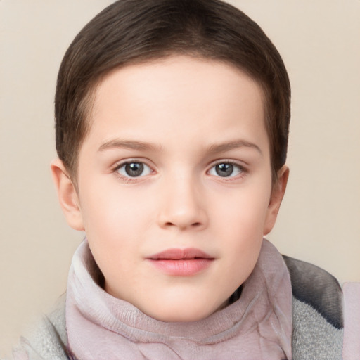 Neutral white child female with short  brown hair and brown eyes