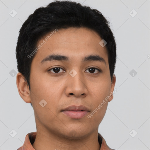 Neutral asian young-adult male with short  brown hair and brown eyes