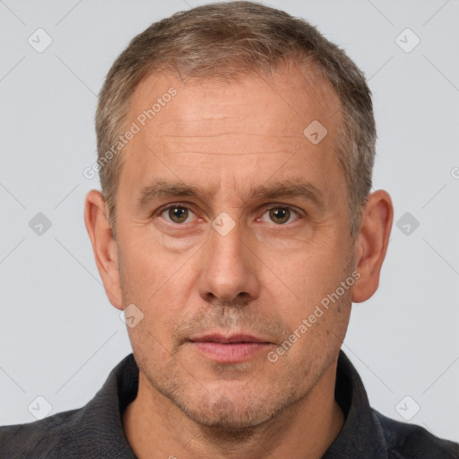 Neutral white adult male with short  brown hair and brown eyes