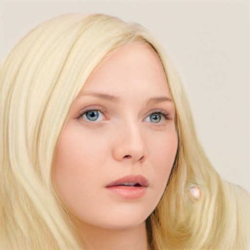 Neutral white young-adult female with long  blond hair and blue eyes