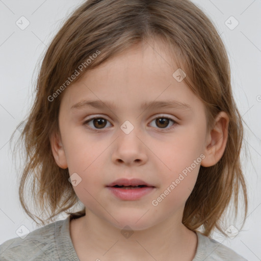 Neutral white child female with medium  brown hair and brown eyes