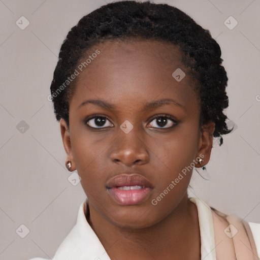 Neutral black young-adult female with short  brown hair and brown eyes