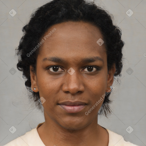 Neutral black young-adult female with short  brown hair and brown eyes