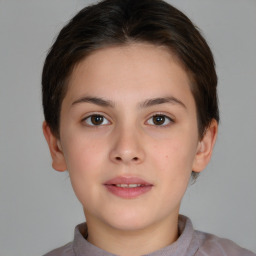 Neutral white young-adult female with short  brown hair and brown eyes