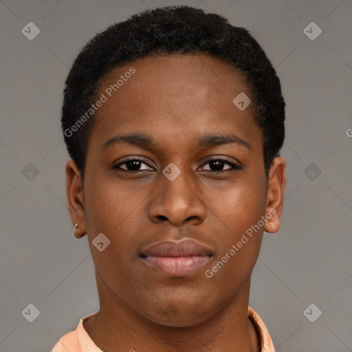 Neutral black young-adult male with short  brown hair and brown eyes