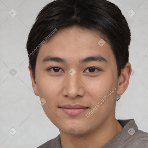 Neutral asian young-adult male with short  brown hair and brown eyes