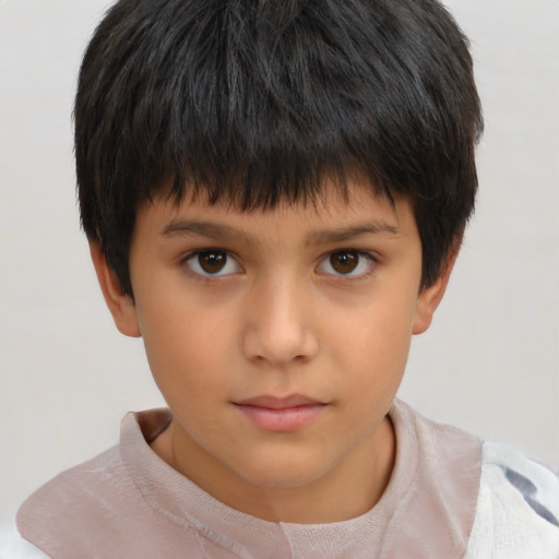 Neutral asian child male with short  brown hair and brown eyes