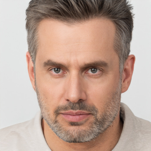 Neutral white adult male with short  brown hair and brown eyes