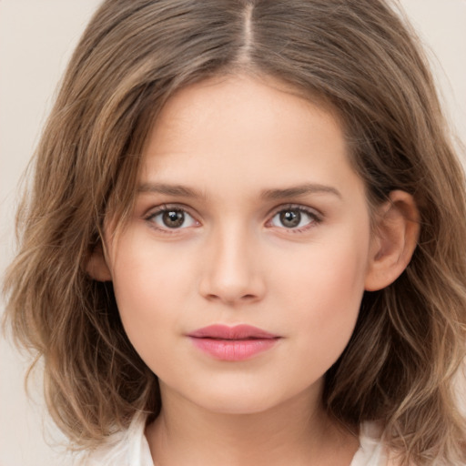 Neutral white child female with long  brown hair and brown eyes