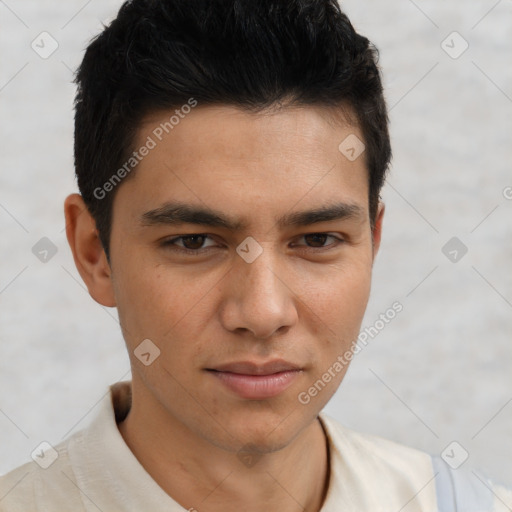 Neutral asian young-adult male with short  brown hair and brown eyes