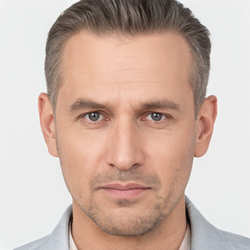 Neutral white adult male with short  brown hair and brown eyes