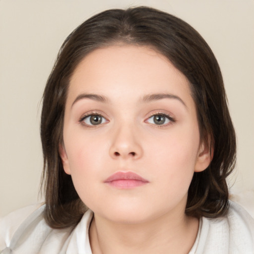 Neutral white child female with medium  brown hair and brown eyes