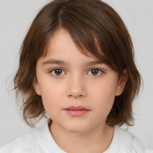 Neutral white child female with medium  brown hair and brown eyes