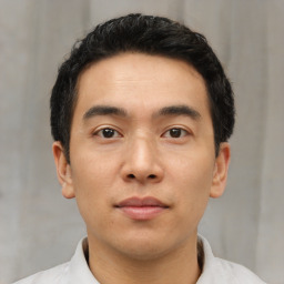 Neutral asian young-adult male with short  black hair and brown eyes