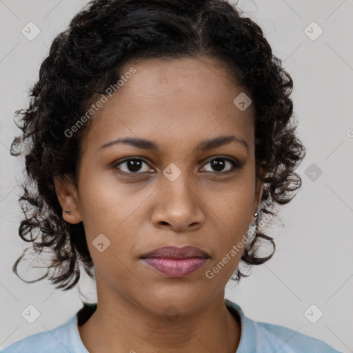 Neutral black young-adult female with medium  brown hair and brown eyes