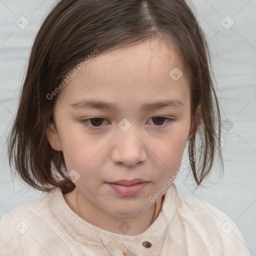 Neutral white child female with medium  brown hair and brown eyes