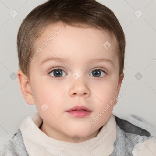 Neutral white child female with short  brown hair and brown eyes