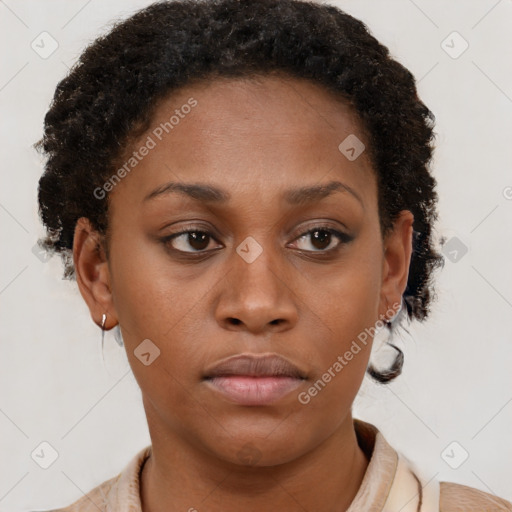 Neutral black young-adult female with short  brown hair and brown eyes