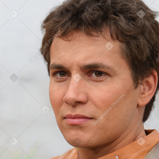 Neutral white adult male with short  brown hair and brown eyes