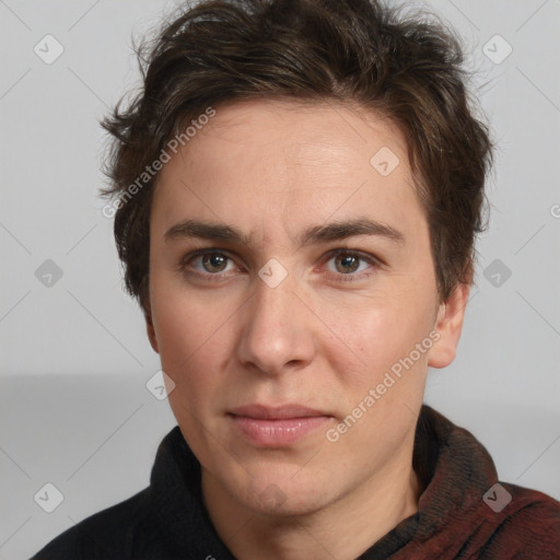 Neutral white adult male with short  brown hair and brown eyes