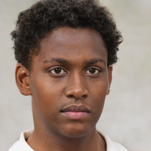 Neutral black young-adult male with short  brown hair and brown eyes