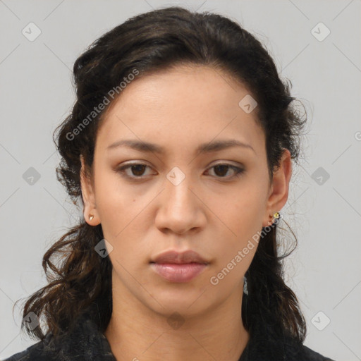 Neutral asian young-adult female with medium  brown hair and brown eyes