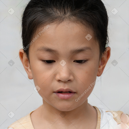 Neutral white child female with short  brown hair and brown eyes