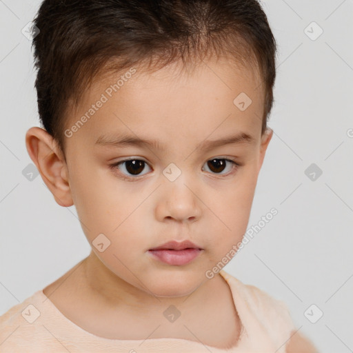 Neutral white child female with short  brown hair and brown eyes