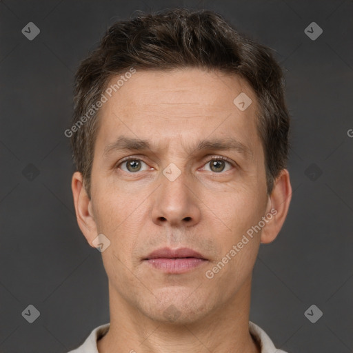 Neutral white adult male with short  brown hair and brown eyes