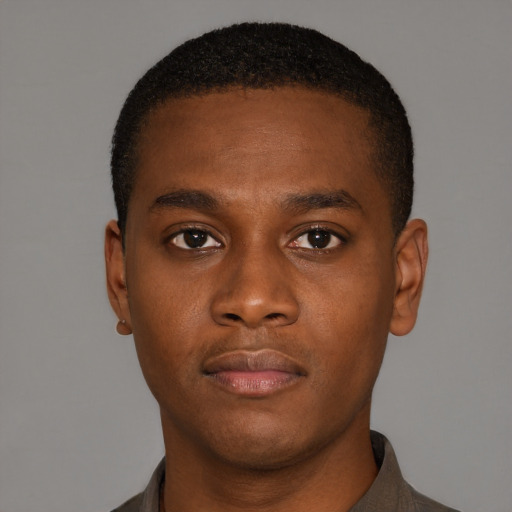 Neutral black young-adult male with short  brown hair and brown eyes