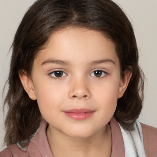 Neutral white child female with medium  brown hair and brown eyes