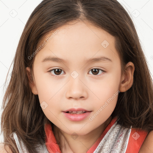 Neutral white child female with long  brown hair and brown eyes