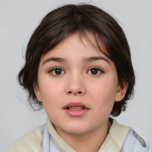 Neutral white child female with medium  brown hair and brown eyes