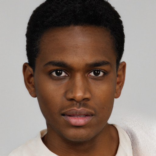 Neutral black young-adult male with short  brown hair and brown eyes