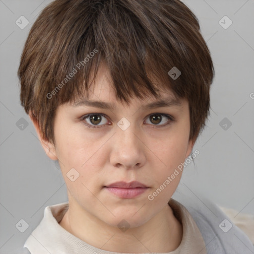 Neutral white young-adult female with short  brown hair and brown eyes