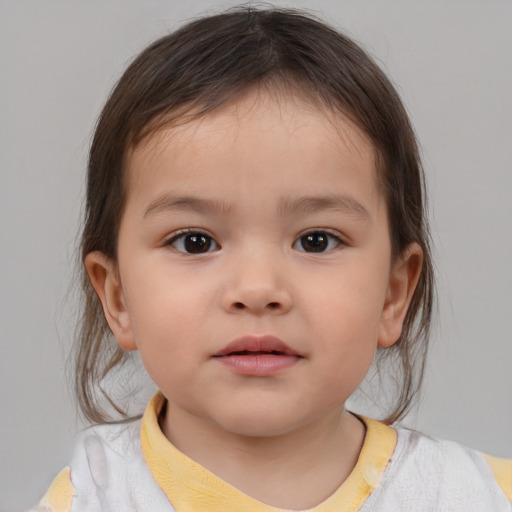 Neutral white child female with medium  brown hair and brown eyes