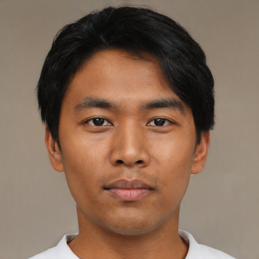 Neutral asian young-adult male with short  black hair and brown eyes