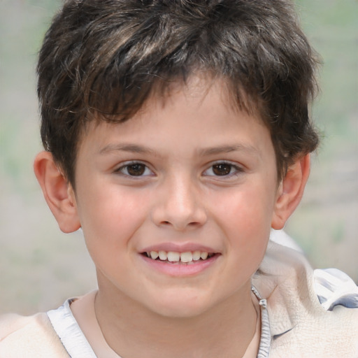 Joyful white child male with short  brown hair and brown eyes