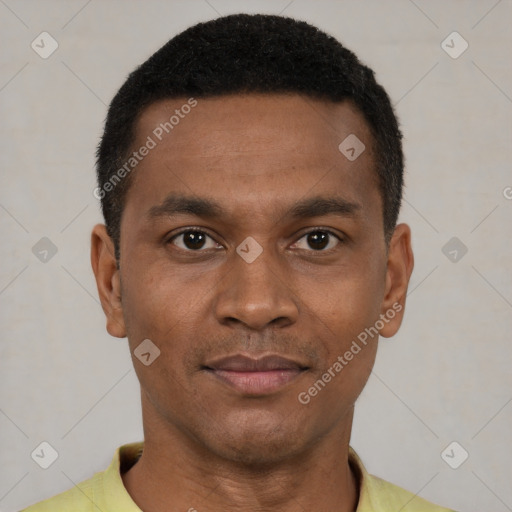 Neutral black young-adult male with short  brown hair and brown eyes