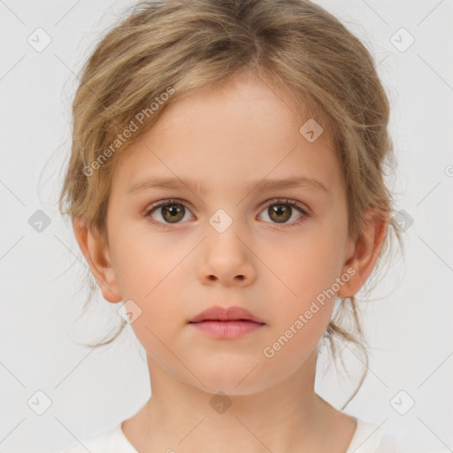 Neutral white child female with medium  brown hair and brown eyes