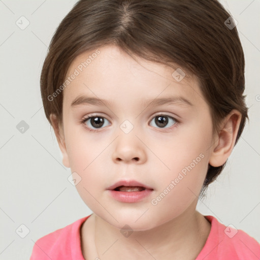 Neutral white child female with short  brown hair and brown eyes