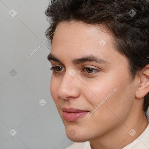 Neutral white young-adult male with medium  brown hair and brown eyes